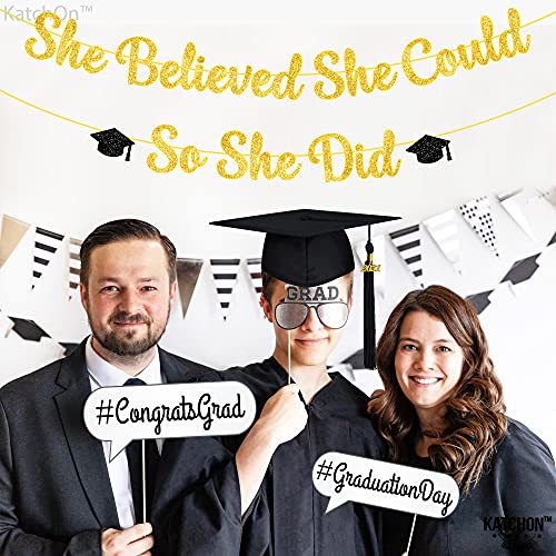 Image of KatchOn She Believed She Could So She Did Banner 10 Feet Glitter, No DIY, Gold and Black You Did It Banner, Graduation Decorations 2026