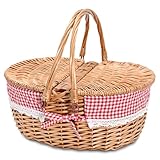 Wicker Picnic Basket with Removable Liner Empty Picnic Baskets with Lid for 2, Picnic Hamper with Foldable Handles for Picnic 2,Checkered