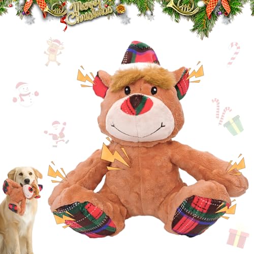 Giochi per Cani, Orso Natalizia, Animali Ripieni Che Cigolano, Giochi per Cani Indistruttibile, Regalo Cane, Giochi Interattivi per Cani, Regalo di Natale Per Cuccioli di Piccola e Media Taglia