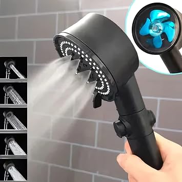Jouis SHOWER HEAD Turbo Fan 5 Function Shower Head Hand Shower Handshower, Black 1.Grade quality