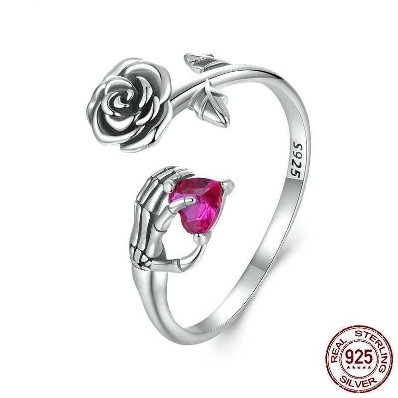 Bague extensible cœur résolvant les problèmes de taille avec style squelette gothique - 2