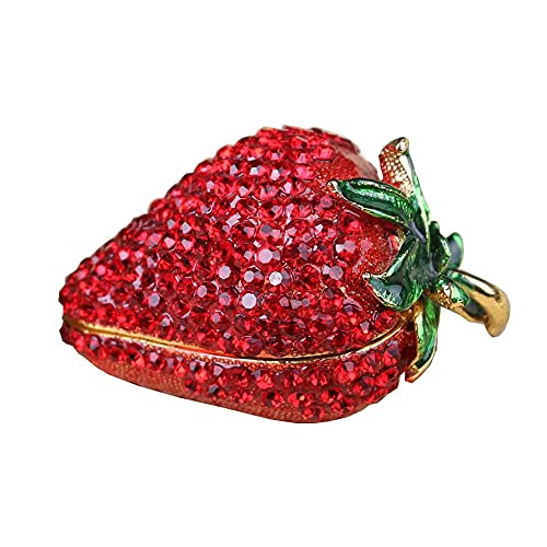 MOWU HOUSE Red Strawberry Crystals Jewelry box,Handmade Hinged Trinket Box Decorated ,Fruit Collectible Gifts Necklace Ring Holder (Red Strawberry)