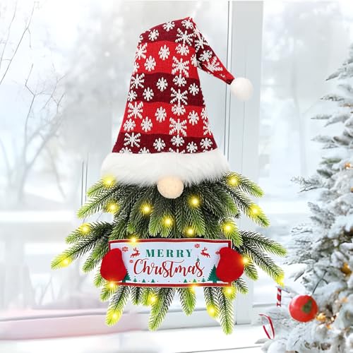 Weihnachtskranz mit LED, Weihnachtsschmuck GNOME Tür Kranz Merry...