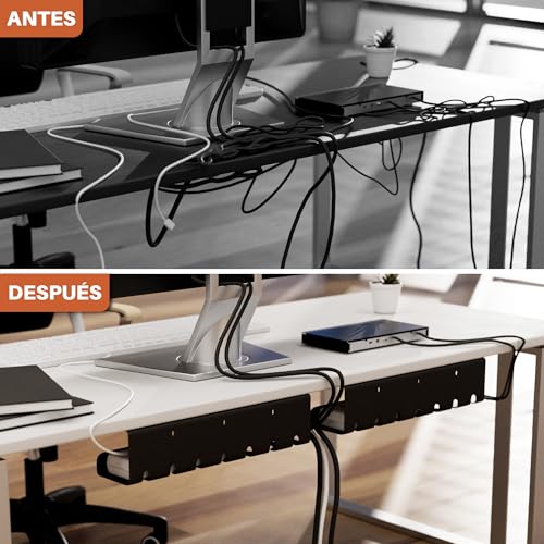 Zenacasa Organizador Cables Escritorio (Set de 2) de Acero Negro - Montaje Sencillo - Bandeja Cables Escritorio Robusta y Práctica - imagen 3