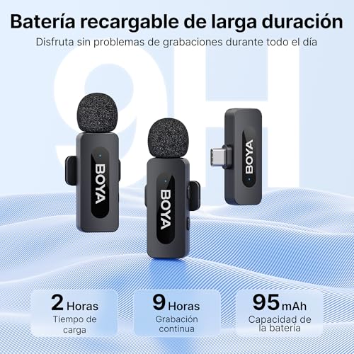 Image of BOYA BY-V20 Wireless Microphone iPhone 15-16 /Android /PC, Noise Cancellation, 48KHz /16Bit, 9h Use, Silent Mode, Lapel Microphone, Microphone for Video Recording, Podcast Cellular Streaming