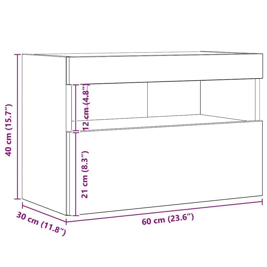 vidaXL Meuble TV Mural avec LED 2 pcs Bois Ancien 60 x 30 x 40 cm, Meuble TV Moderne pour Salon, Cabinet rectangulaire Mural, Rangement Gain de Place, éclairage LED Dynamique
