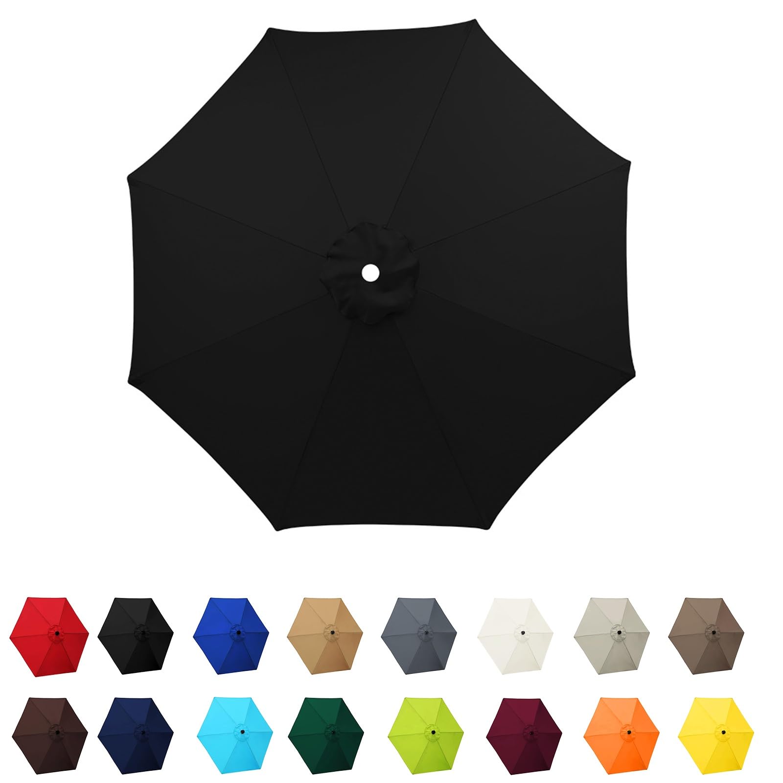 Garden Parasol Canopy Cover, 2m 2.30m 2.7m 3.0m Market Table Umbrella Canopy, patio umbrella replacement canopy,for Patio Market Table Umbrella Garden Parasol Canopy Cover(Black,6ribs:3.0m/9.8ft)