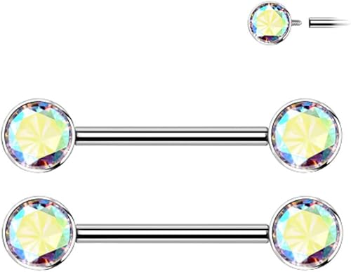 Miniatura 2 de Pierced Owl - Juego de biseles roscados internamente de titanio de grado implante de 14 G, barras de pezón de cristal, se venden por par