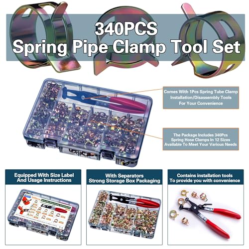 Spring Pipe Clamps340PCS, With Spring Pipe Clamp Tools, 12 Sizes 6-22mm Spring Hose Clamps, Used To Fix Hose Interfaces In Automotive, Marine, Gardening, Industrial Applications by AskWay - Image 2