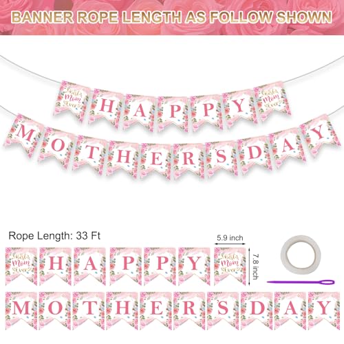 Happy Mothers Day Banner - Pink Mother's Day Decorations Banners, 2026 Best Mom Ever Sign Bunting Banner Garland for Mothers Days Home, Office, Fireplace, Wall Party Decor Supplies Favors Props by Litmitfu - Image 3