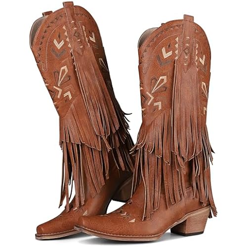SaraIris Women's Cowgirl Boots Knee High Fringe Boots
