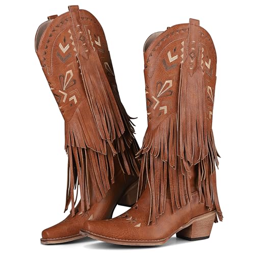 Image of SaraIris Women's Cowgirl Boots Knee High Fringe Boots