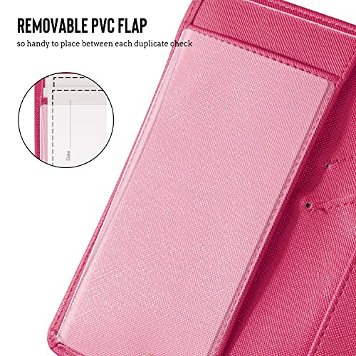 Image of LOLOMLO Checkbook Cover for Duplicate Checks, Stripes Criss Cross Embossed PU Leather Check Book Holder for Top Side Tear Register, RFID Blocking Wallet with Elastic Strap & Pen Slot, Hot Pink
