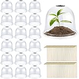 20 Pack Garden Cloche Plant Dome 10.2 D x 8.3 H Plant Cover Plastic Humidity Dome Reusable Plant Protector Mini Greenhouse Dome Plastic Plant Bell Cover with Ground Securing Pegs for Outdoors Plants