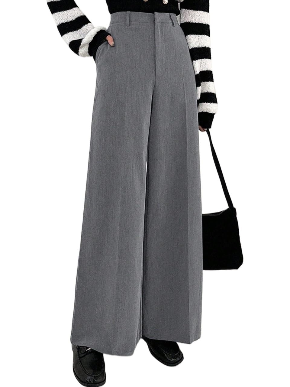 Womens Fall Elegant Casual Wide Leg Pants Trousers Gray