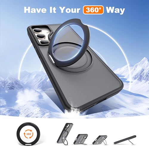 Image of Compatible with Samsung Galaxy S24 Plus Case with 360Rotatable Magnetic Ring Stand Compatible with Mag-Safe Military Protection Matte Translucent Phone Case for Galaxy S24+,Black