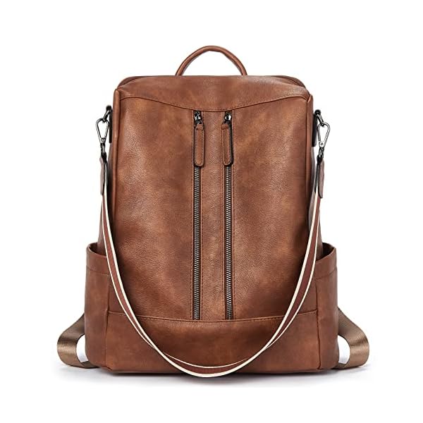 BROMEN Women Backpack Purse Leather Anti-theft Travel Backpack Fashion Shoulder Handbag Brown