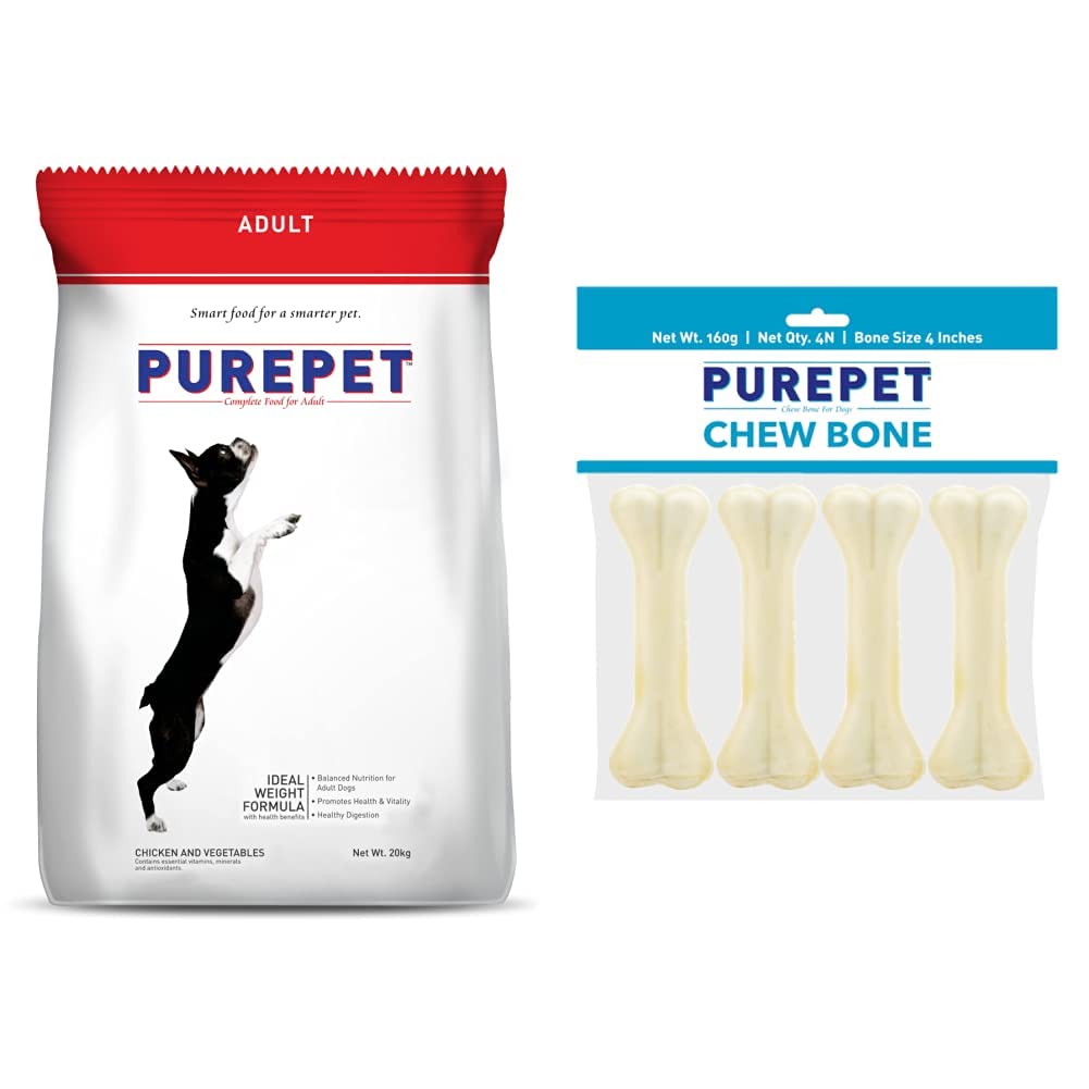 Purepet Chicken and Vegetable Adult Dry Dog Food - 20kg&Purepet Pressed Chew Bones, Dog Treats, 4 inches - Pack of 4 Bones (B0BP587FLF) Amazon Price History, Amazon Price Tracker