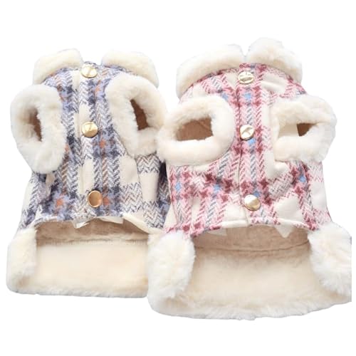 UGYMSIA 犬服 秋冬 犬 洋服 ペット 服 パピーサイズ有 犬の服 秋 冬 子犬服(XS-XXL)ふわふわフリースベスト ノースリーブ タンクトップ 犬 猫 防寒 暖かい かわいい 犬 コート服 牽引ロープハング可能 (ピンク*1+ブルー*1,L)