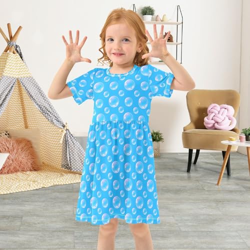 Bubble Pattern Girls Dresses Short Sleeve Casual Midi Sundress for Kids3