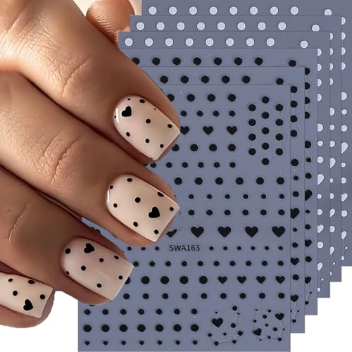 Heart Nail Stickers – 3D Self-Adhesive Cute Polka Dot Nail Decals,...
