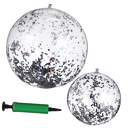 ifundom 2 Pcs Glitter Inflatable Beach Balls with Pump Sequin Beach Balls for Pool Games Summer Parties Fun Outdoor Activities
