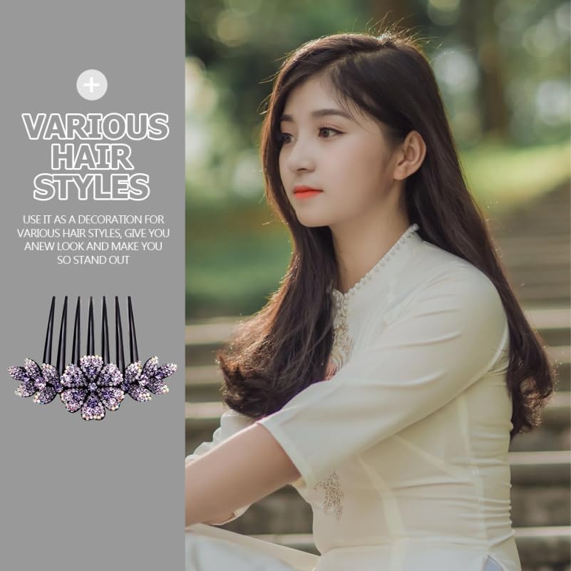 2Pcs Rhinestone Flower Hair Combs - Image 4