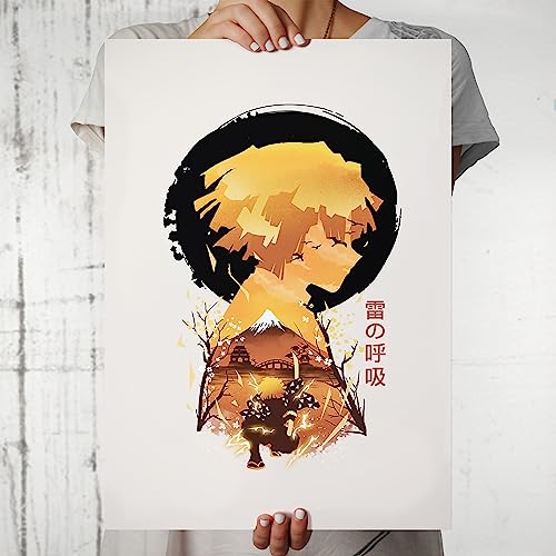 Image of MCSID RAZZ - Demon Slayer - Thunder Breather - Zenitsu Design A4 Size Poster (With Frame) - Best Gift For Demon Slayer Fans /Best Artifacts To Your Home & Decor /For Anime Fandom