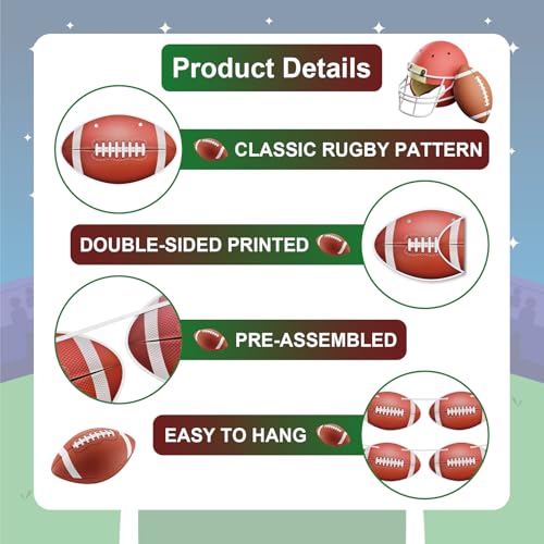 Image of 4-Strand Football Banner - Brown Football Garland for Sports Birthday, Game Day Party, Baby Shower, and Tailgate Theme Decor