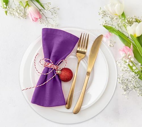 Image of Ruvanti Cloth Napkins Set of 12, 18x18 Inches Napkins Cloth Washable, Soft, Durable, Absorbent, Cotton Blend. Table Dinner Napkins Cloth for Hotel, Lunch, Restaurant, Wedding Events, Parties - Purple