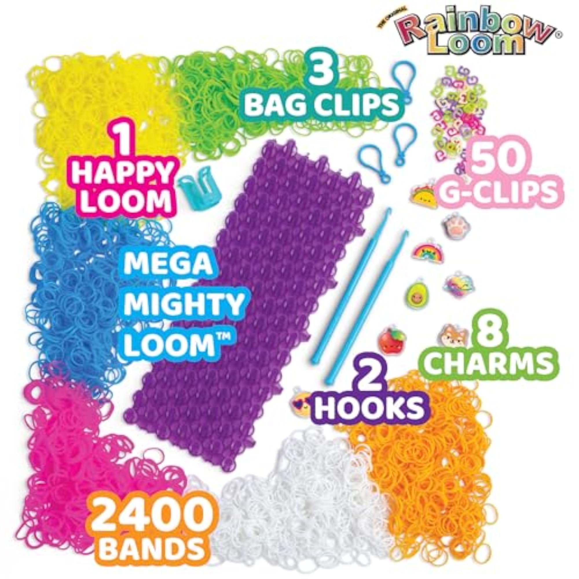 Mega Mighty - 2400 Rubber Band Jewelry Craft Kit, Gift for Crafters