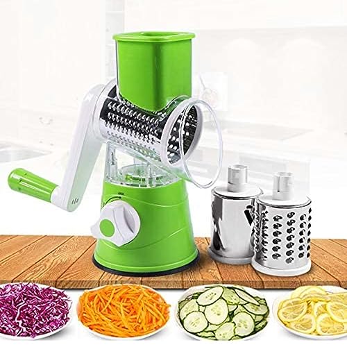 Rotary Cheese Grater, Kitchen Mandoline Vegetable Slicer, 3 Interchangeable Blades