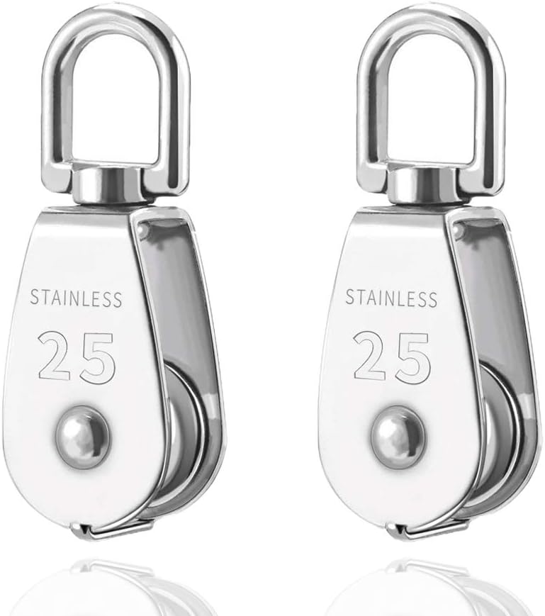 Houkr 2Pcs 25MM Single Pulley Block in 304 Stainless Steel M25 Crane Swivel Hook