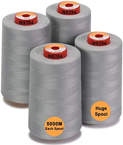 New brothread - 30 Options - 4 Large Cones of 5500Y (5000M) Each All Purpose Spun Polyester Thread 40S/2 (Tex27) for Serger, Overlock, Quilting, Piecing and Sewing - Silver