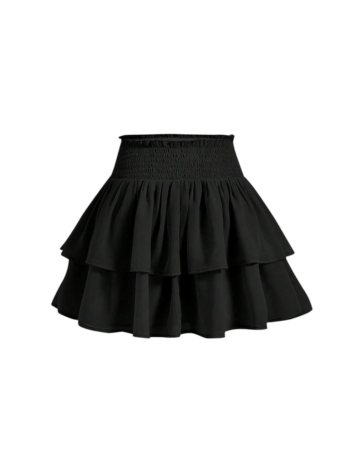 GORGLITTER Womens Elastic Layered Ruffle Hem Boho Skirts High Waisted Casual Trendy Flared Flowy Short Mini Skirt
