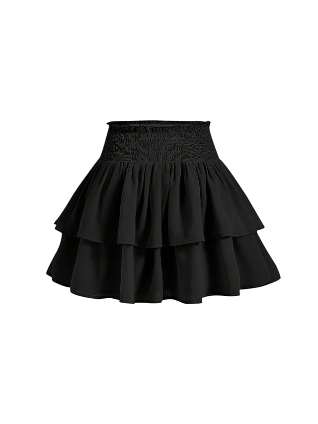 GORGLITTER Womens Elastic Layered Ruffle Hem Boho Skirts High Waisted Casual Trendy Flared Flowy Short Mini Skirt
