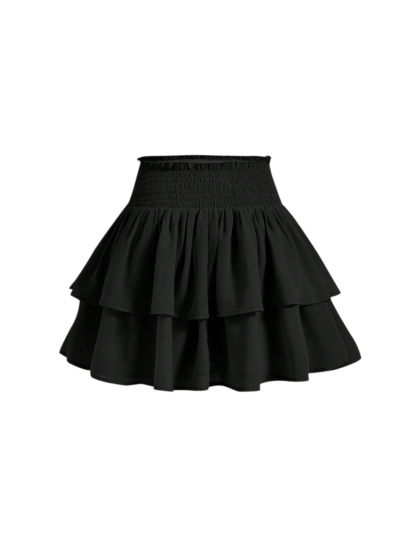 GORGLITTER Womens Elastic Layered Ruffle Hem Boho Skirts High Waisted Casual Trendy Flared Flowy Short Mini Skirt