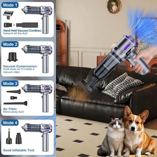 OPAHUTER 4 en 1 Aspiradora Sin Cable Coche, 22000PA Potente Aspirador de Mano, 3 Niveles de Succión Mini Aspirador Recargable, Aspiradora Coch para el Hogar, Oficina, Coche, Pelo - imagen 2