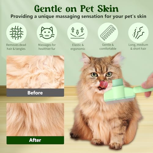 Image of Pet Hair Removal Flea Comb, Dog Cat Hair Grooming Flea CombFloat Remover Brush, One-Click Release Button Self-Cleaning DeShedding CatHair Removing Matted Fur Detangling Comb