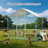 Thanaddo Hühnerstall Metall Freilaufgehege, 2x2 m Freilaufgehege Hühner mit PE-Tuch, Verzinkter Stahl Kleintierstall mit Riegelsystem-Tür für Hühner Haustierkäfig Hühnerkäfig Kleintiere Garten