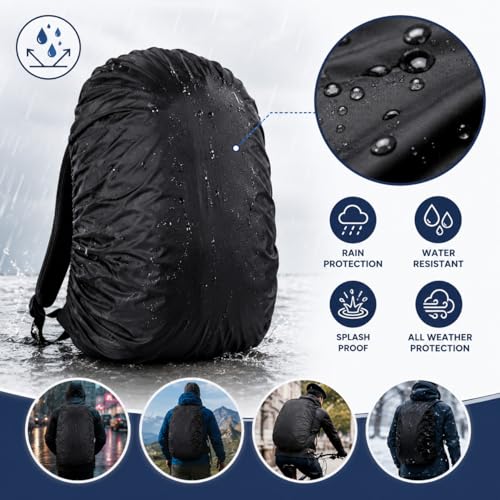 Image of Lazer Waterproof Backpack Rain Cover for School, College & Laptop Bags | Heavy Duty Nylon Dustproof & Rainproof Protector with Elastic Adjustable Fit for Travel & Hiking Backpacks (20L-40L, Black)