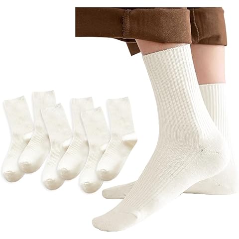 MarJunSep Crew Socks for Women - Thin Cotton Socks - Fall Slouch Cute Loafer Above Ankle Socks Clean Vanilla Girl Aesthetic in Box (US, Numeric, 4, 11, Regular, Regular, beige socks women 6 Pairs) Cover