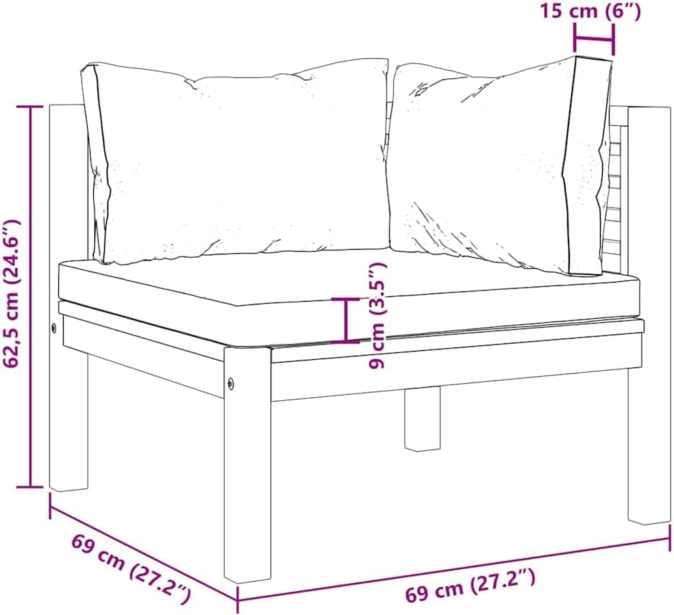 vidaXL 2 Piece Sofa Set with Cream White Cushions Solid Acacia Wood