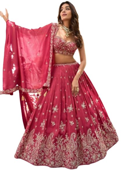 kalpas Women’s Semi-Stitched Red Chinon Silk Zari & Sequin Thread Embroidered Lehenga Choli with Chinon Silk Dupatta-picture-53
