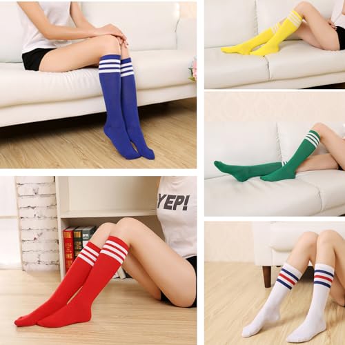 Image of Women's Knee High Athletic Socks Casual Stripes Tube Socks Outdoor Sport Socks