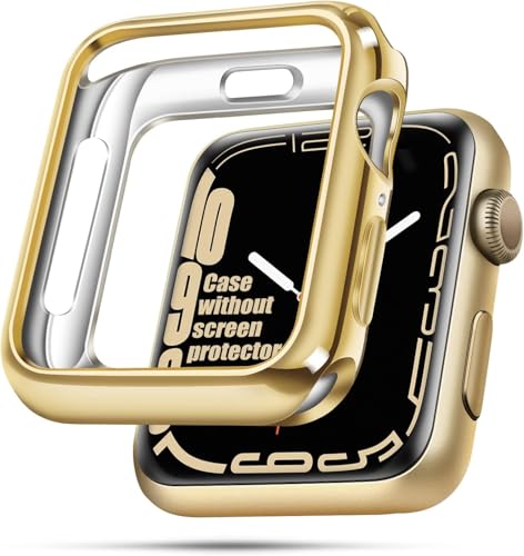 top4cus 41mm Case Soft Flexible Lightweight Anti-Scratch Overall Protective 41mm Iwatch Waterproof Cover Case Shiny Workout Shockproof Bumper Compatible with Apple Watch Series 9/8/7 - Gold
