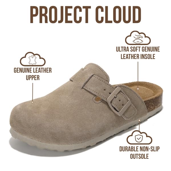 Image of Project Cloud 100% Genuine Leather Footbed Clogs for Women - Memory Foam Arch Support Slippers for Women - Trendy Slip-ons Women's Mules & Clogs Sandals