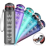 32oz Water Bottle with Time Marker & Straw, Dishwasher Safe, Leakproof, Safety Lock, No BPA, Reusable Water Jug to Ensure You Drink Enough Water Daily for Fitness, Gym, Outdoor Sports