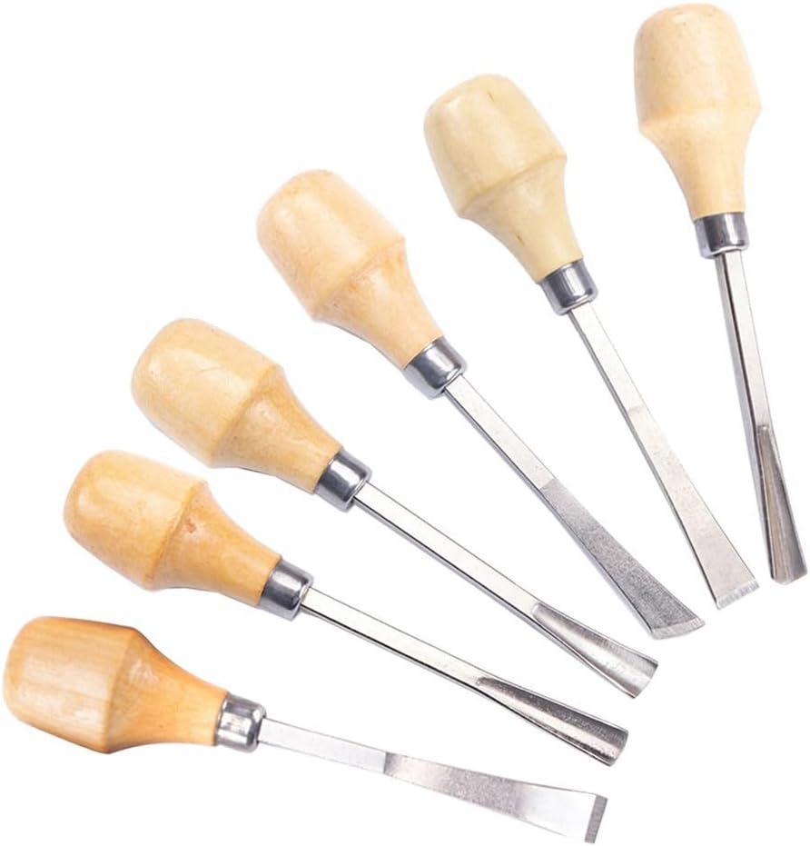 Wood Carving Chisels Set, 6Pcs 45# Steel Hand Tools for Beginners, DIY Craft Graver Cutter for Wood Clay Wax Leather, Detailed Sculpting Instruments
