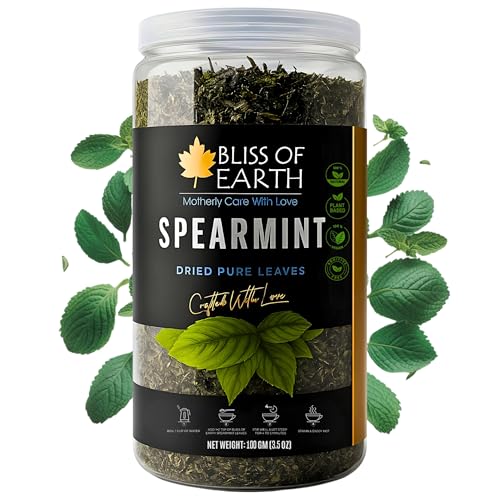 Bliss of Earth Spearmint Tea For PCOS Relief 100g Premium Egyptian Sun Dried Spearmint Leaves Mint Herbal Tea for Hot & Cold Brew